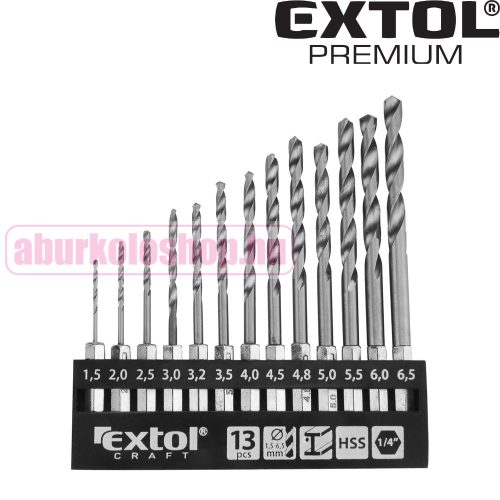 Extol fémcsigafúró készlet HSS 1,5–6,5 mm 13 db bit befogás