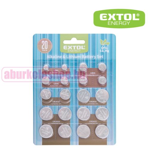 Extol gombelem készlet 20 részes, alkáli és lítium