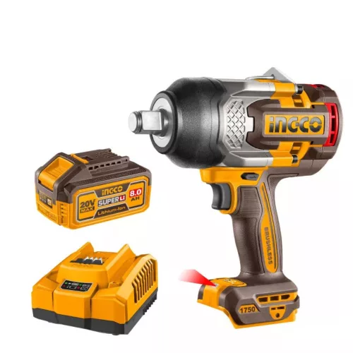 INGCO akkus ütvecsavarozó 3/4" 1750 Nm szénkefementes (2×8,0 Ah akkumulátorral és töltővel)