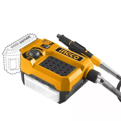 INGCO P20S 20V akkus mini csiszoló 3,2 mm, 40 tartozékkal, géptest
