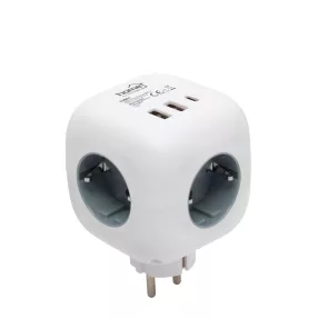   HOME CUBE1 kocka hálózati elosztó USB töltővel 3 aljzatos