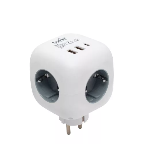 HOME CUBE1 kocka hálózati elosztó USB töltővel 3 aljzatos