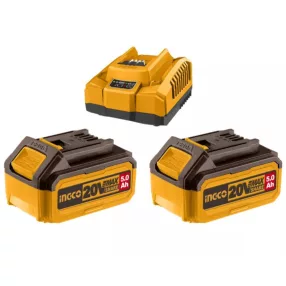 INGCO akkumulátor és töltő szett, 20 V, 2×5,0 Ah