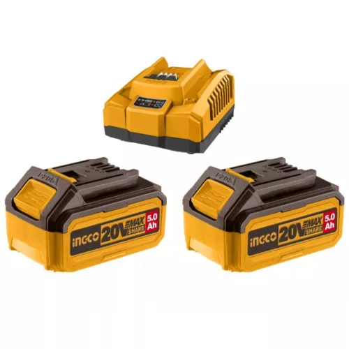 INGCO akkumulátor és töltő szett, 20 V, 2×5,0 Ah
