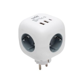 Kocka elosztó, kapcsoló, 3 aljzat, 2 USB-A, 1 USB-C